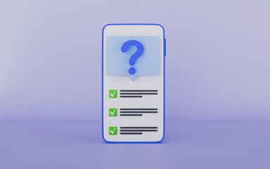 Smartphone with checklist, question mark, thinking bubble, checkbox, check mark