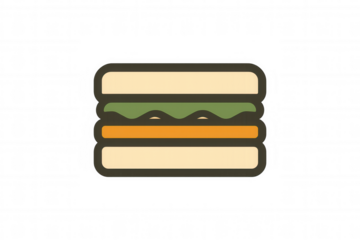 Sandwich icon illustrating fast food, catering, meal, lunch, and snack concepts on a transparent background