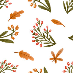 Autumn seamless pattern with colored branches. Seamless background , fall design. Forest and harvest