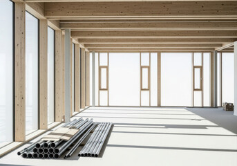 Modern timber frame construction interior