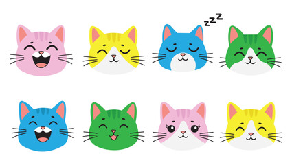 Cute Cartoon Cat Faces Vector Set | Kawaii Expressions for Stickers, Kids, and Branding