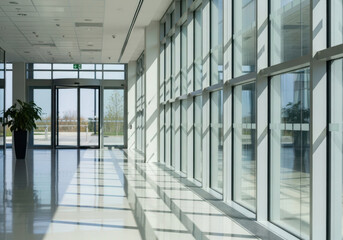 Modern office hallway with natural light
