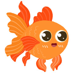 A gold fish with big eyes and a smile