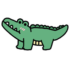 A cartoon drawing of a green crocodile with a big smile on its face