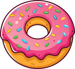 Cartoon Donut with Pink Icing and Sprinkles – Fun Dessert Vector