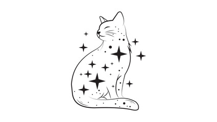 Mystic Cat with Moon and Stars | Celestial Vector Emblem for Spiritual and Boho Design