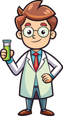 Cartoon Scientist with Test Tube – Chemistry Lab Character Vector