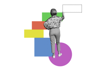 Composite trend artwork 3D sketch image collage of miniature aged woman stand abstract copyspace hand write line rectangle figure