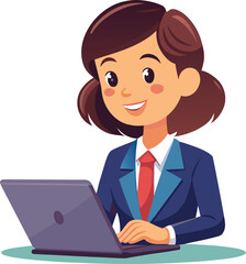 Cartoon Office Worker at Laptop – Remote Work Vector Illustration