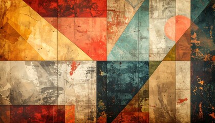Abstract geometric collage with a retro color palette