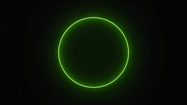 A vibrant green neon circle glowing brightly against a stark black background, creating a futuristic and abstract visual - Powered by Adobe