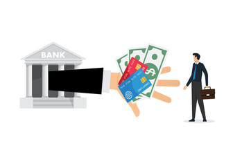 Banks provide cash loans and credit cards stock illustration.