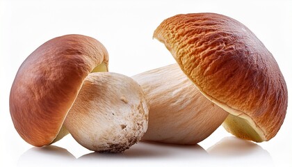 two porcini mushrooms isolated on white background
