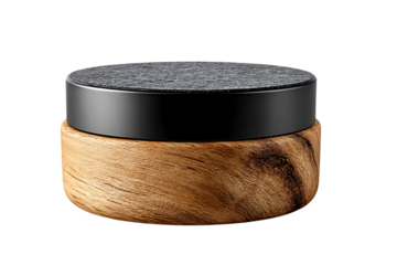 Wooden and Stone Cosmetic Product Display Stand on Black Background podium platform isolated on a transparent background