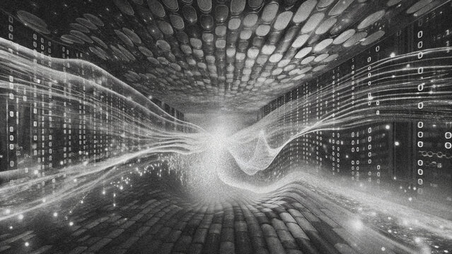abstract monochrome digital data tunnel background
