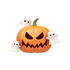 Halloween 3d pumpkin with flying ghost spirits