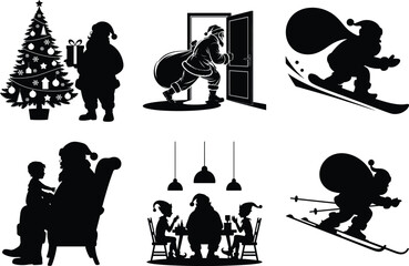 Classic Santa Claus Silhouette Collection | Holiday Clipart & Cut File Set