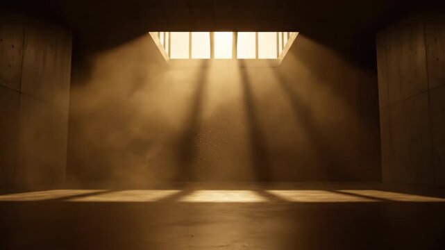 Dramatic Light Beams Piercing Through Dust in a Moody, Empty Interior Space texture, calm, dramatic light beams