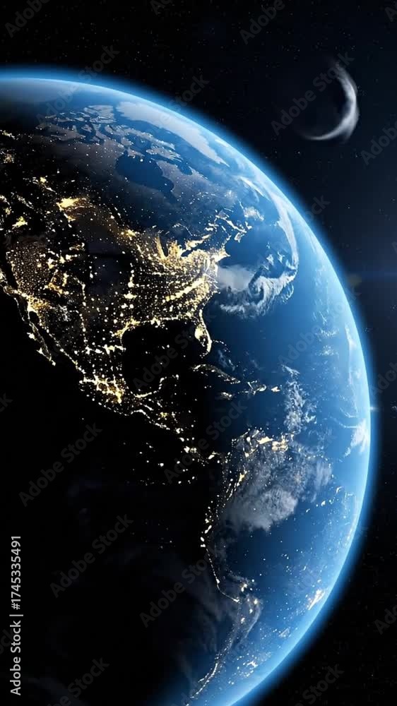 Wall mural a mesmerizing, high-angle view of a luminous celestial body slowly rotating in the vast darkness of 