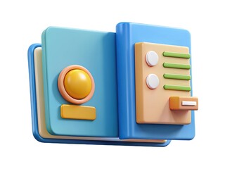 Stylized open book with notes and calendar elements