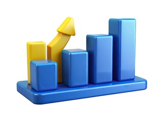 3d bar chart with upward arrow illustrating growth and success