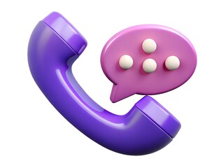 Purple phone handset with pink speech bubble and bubbles