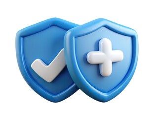 Two blue shields one with a checkmark and one with a plus sign