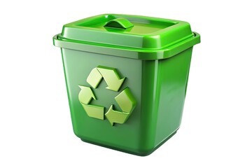 Bright green recycling bin with universal recycling symbol