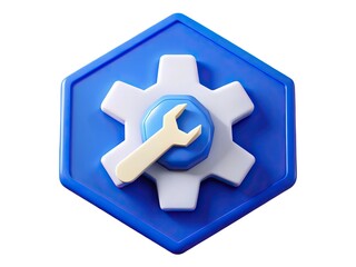 3d hexagonal icon with gear and wrench symbol