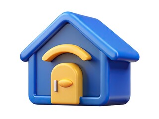 Simple blue cartoon house with yellow door and arch