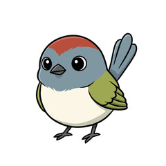 Adorable cartoon bird with colorful feathers and big eyes. Ideal for children’s books, zoo posters, wildlife themes, nature designs, or cute animal character projects