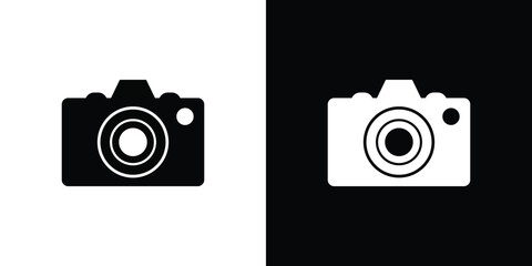 Minimalist Camera Symbol Black Silhouette on White and White Silhouette on Black