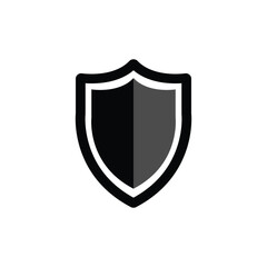 Modern heraldic shield icon, split black and gray design on transparent background