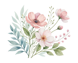 Minimalist Watercolor Botanical Flowers Clipart vector illustration