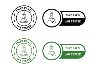 3rd party lab tested icon. Third party laboratory approved product quality certificate symbol. Clinically certified formula for cosmetic packaging vector.