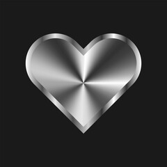 Glossy silver metallic heart with reflective gradient texture on dark background, modern love concept