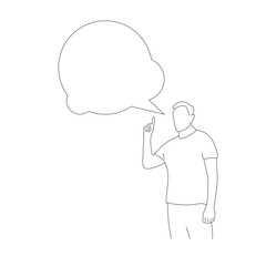 Line Art Man with Solution or Idea Pointing Finger Up. People and ideas generation vector art, announcement graphic template