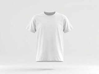 Blank white t-shirt floating on a light background with ample copy space for design
