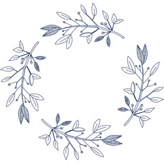 Vector wreath of leaves, twigs, hand-drawn in vector. Vector illustration is suitable for printing on fabric, paper, for decor and creativity. Vector illustration