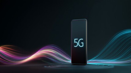 Smartphone connected to fast mobile network with abstract light streaming around