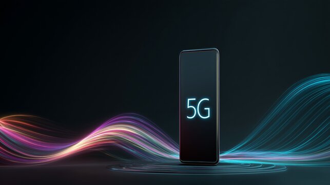 Smartphone connected to fast mobile network with abstract light streaming around