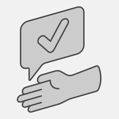 Hand gesture of agreement isometric icon, approval concept. Vector graphics. Checkmark bubble and hand sign and editable stroke, outline style icon for mobile or web design.