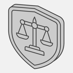 Libra in the shield isometric icon, democracy day concept. Vector graphics. Scale on emblem badge sign and editable stroke, outline style icon for mobile or web design.