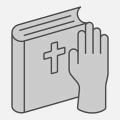 Hand on the Bible isometric icon, oath concept. Vector graphics. Religion book sign and editable stroke, outline style icon for mobile or web design.