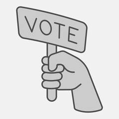 Banner board with word VOTE in hand isometric icon, democracy day concept. Vector graphics. Voter hand sign and editable stroke, outline style icon for mobile or web design.