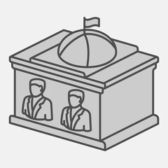 Two candidates in house of congress isometric icon, democracy day concept. Vector graphics. Congress building sign and editable stroke, outline style icon for mobile or web design.