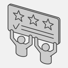 Voters hold ballot paper isometric icon, elections concept. Vector graphics. People with banner sign and editable stroke, outline style icon for mobile or web design.