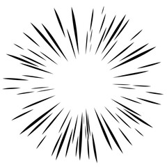 Fototapeta premium Bold radial speed lines burst effect on transparent background, Comic or cartoon style action rays element. Vector motion explosion, impact visual graphic overlays.