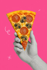 Hand Holding a Slice of Pizza
