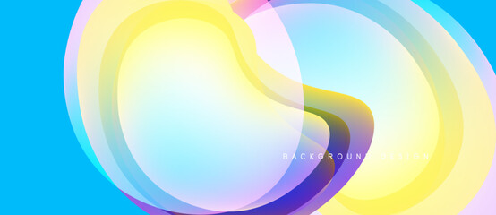 Abstract flowing shapes, vibrant colors blend. Gradient layers create dynamic visual effect. Modern design, smooth transitions, bright hues.